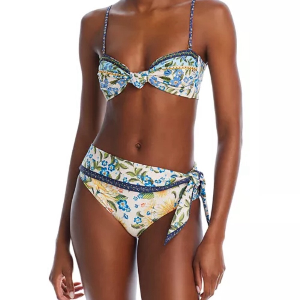 Agua Bendita Blue and White Bikini with Bandeau Top and Side Tie Bottom